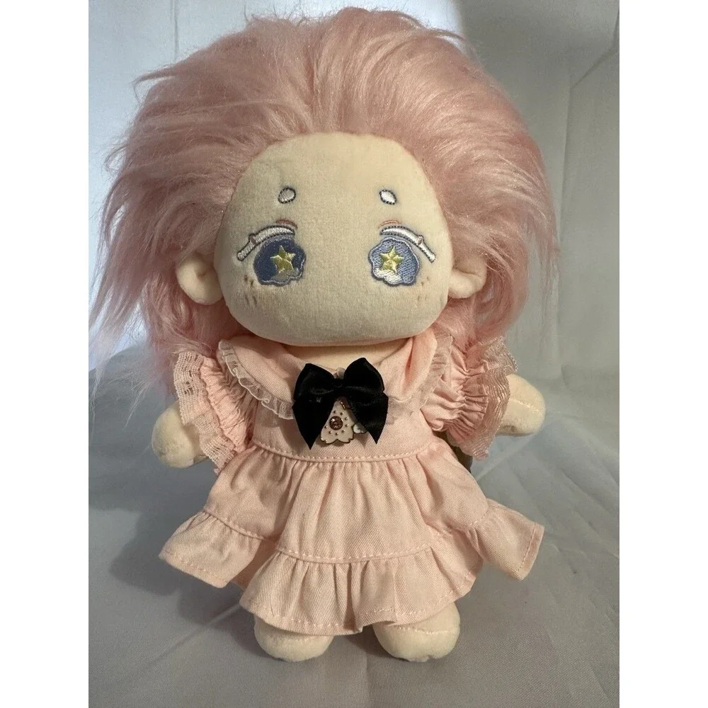 Cotton Doll Plush Anime No Attribute Pink Hair Star Embroidered Dress Set 20cm